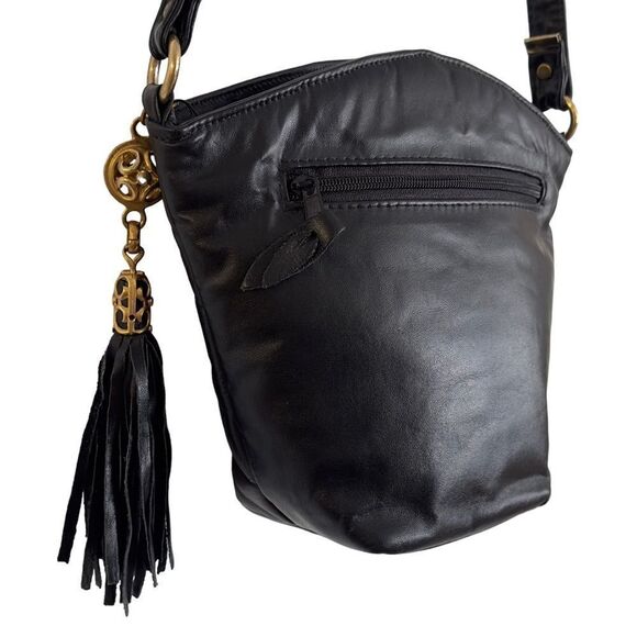 PINKY Genuine Leather Small Black Bucket Crossbody Bag - Picture 6 of 15